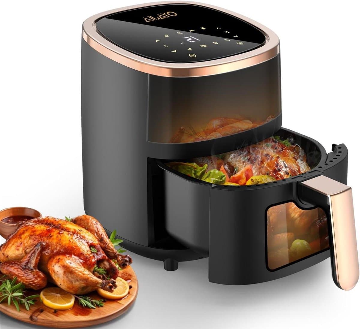 Heteluchtfriteuse - Airfryer Frituurpan - Gezond Koken - 8 Programma's Touchscreen - 6 Liter - Zwart — afbeelding 1