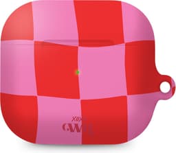 xoxo Wildhearts hoesje geschikt voor AirPods 3 - Drunk In Love - Ook als telefoonhoesje verkrijgbaar - schokbestendige case - koptelefoonhoesje - Matte afwerking - Beschermhoes met print - golvende blokjes - roze / rood — thumbnail 1