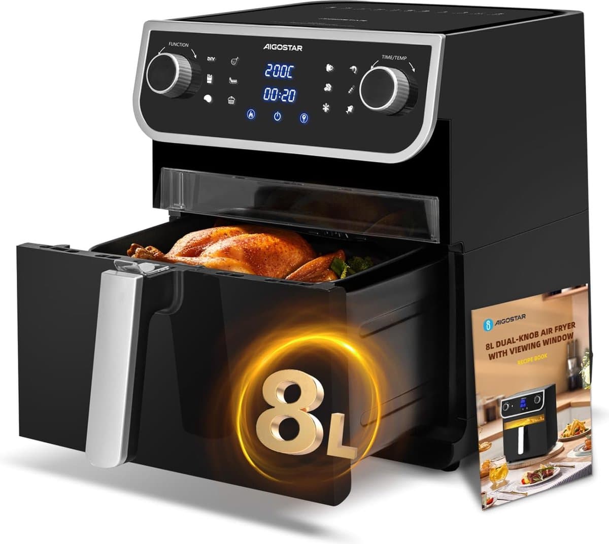 Airfryer - Luchtfriteuse - Ruime inhoud van 8 liter - Met led touch display - BPA vrij - XXL friteuse - 12 vooraf ingestelde programma's, - Voor 4tot 6 personen - 1700w - keuken - Zwart - — afbeelding 1