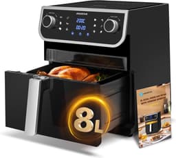 Airfryer - Luchtfriteuse - Ruime inhoud van 8 liter - Met led touch display - BPA vrij - XXL friteuse - 12 vooraf ingestelde programma's, - Voor 4tot 6 personen - 1700w - keuken - Zwart - — thumbnail 1