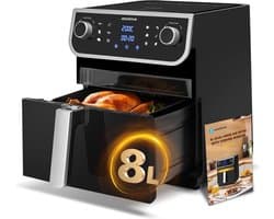 Airfryer - Luchtfriteuse - Ruime inhoud van 8 liter - Met led touch display - BPA vrij - XXL friteuse - 12 vooraf ingestelde programma's, - Voor 4tot 6 personen - 1700w - keuken - Zwart -