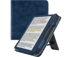 Hoesje Geschikt voor Kobo Libra Colour Lederen Hoes Book Case - eReader Hoes Geschikt voor Kobo Libra Colour Hoesje Book Cover Leer - Donkerblauw