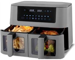 Dual Zone Airfryer met Dubbele Kamer 8 Liter 2 Manden met Kijkvenster Touchscreen 9 Voorinstellingen Dual Cook & Synchronisatie Kant-en-Klaar Technologie 2570-3040 W