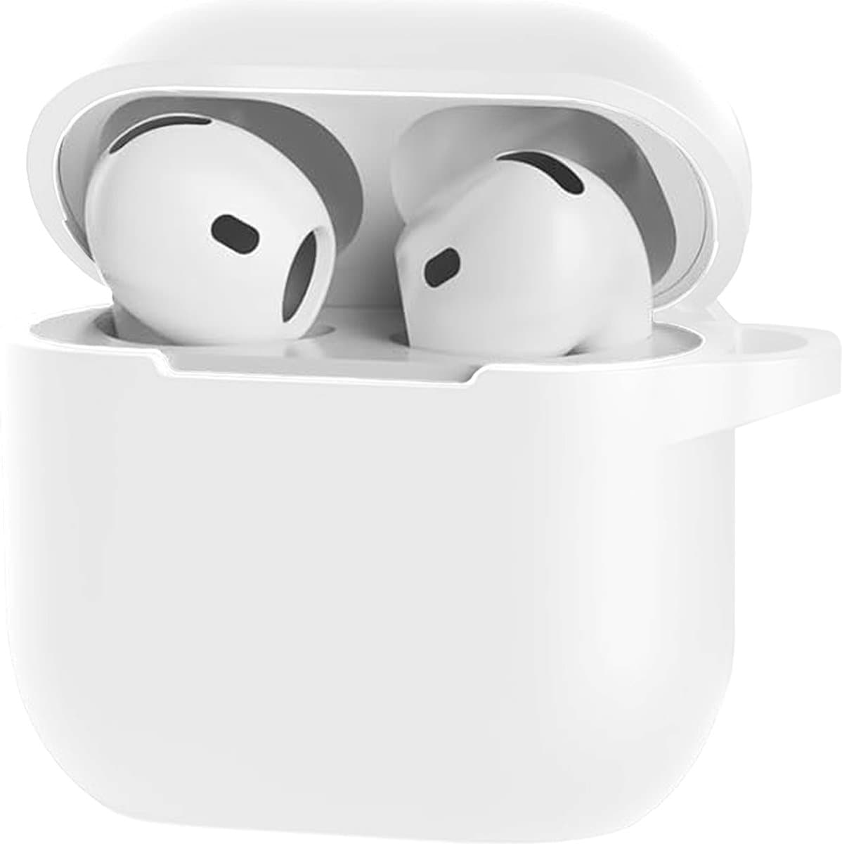Hoesje Geschikt voor Apple AirPods 4 - Siliconen Hoes met Clip - Silicone Case Cover - Wit — afbeelding 1