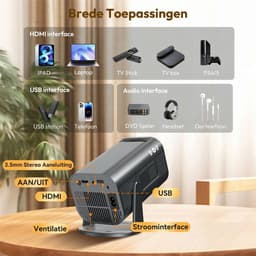 XGODY Gimbal 3 Pro Mini Beamer - Alles-in-één Smart TV Projector - 2026 model - Android 11.0 - WiFi 6 & Bluetooth 5.4 - 4k ondersteuning - Beamer - Inclusief Hdmi kabel - Home Cinema - Grijs — thumbnail 4