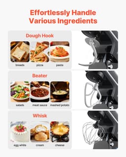 VEVOR Keukenmachine Elektrische Deegmixer 7,84L 1400W Zwart Standmixer — thumbnail 4