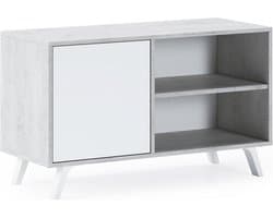 Modern TV Meubel voor Woonkamer in Cement en Wit - Geschikt voor 32 tot 40 Inch Schermen