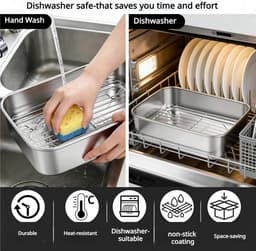 6-delige set accessoires voor de heteluchtfriteuse – 2 roestvrijstalen bakplaten + 2 roosters, een tang en handschoenen, gemakkelijk schoon te maken — thumbnail 6
