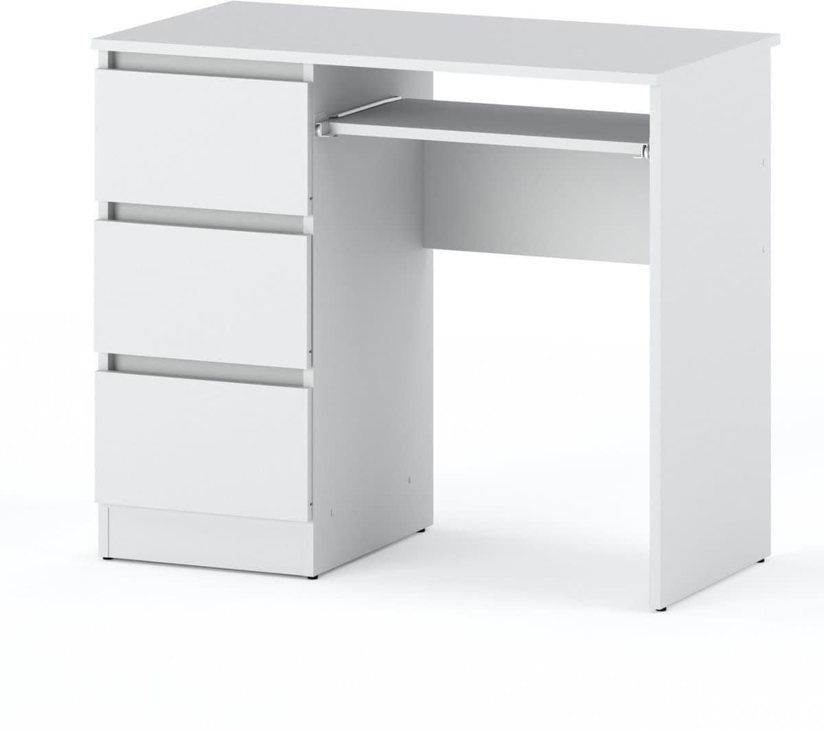 Wit computerbureau met 3 lades, 90 cm, school- en gamemeubel — afbeelding 1