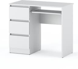 Wit computerbureau met 3 lades, 90 cm, school- en gamemeubel — thumbnail 1