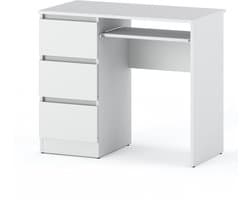 Wit computerbureau met 3 lades, 90 cm, school- en gamemeubel