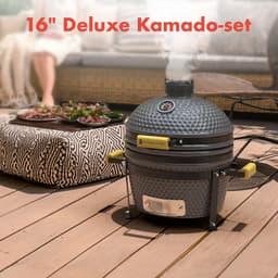 KitchenBrothers Kamado BBQ - 16 Inch Houtskool Barbecue - 34⌀ cm - PFAS-vrij - Deluxe Set - Egg BBQ met Accessoires - Grijs — thumbnail 2