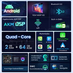 Junsun Android 15 Autoradio Geschikt Voor Opel Astra H Corsa C & D Agila Combo Antara Vectra Zafira Meriva Vivaro Tigra, Draadloze CarPlay - Achteruitrijcamera- DAB+ - GPS-Navigatie - SWC- Bluetooth, WiFi, FM, RDS, 7-inch Touchscreen, DSP, Quad-Core — thumbnail 5