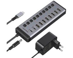 Casecentive 10 in 1 Oplaadstation met Voeding - Super Oplader - 10 Poorten - Usb A en C - Lader met Stekker - 10Gbps hoge overdrachtssnelheid