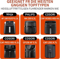 Airfryer Siliconen vorm voor Ninja-accessoires, heteluchtfriteuse, bakvormen, grillrooster, taartvorm, broodroosteraccessoires, keukentang, enz., compatibel met Dual Basket AF180EUCP serie 6,2 l — thumbnail 6