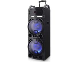 Krachtige Trolley Speaker met 2 Draadloze Microfoons, Bluetooth en FM Radio
