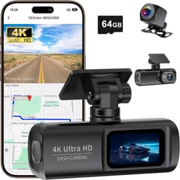 Dashcam met dubbele opnamefunctie voor en achter, 4K+1080P, ingebouwde wifi en gps, geschikt voor in de auto, bediening via een app, dubbele camera met nachtzicht, zwaartekrachtsensor, inclusief een geheugenkaart van 64 GB. — thumbnail 1