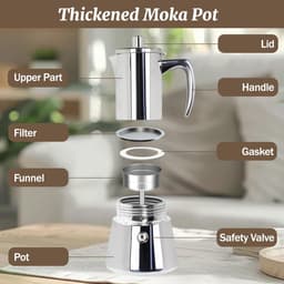 300ml 6-Kops Verdikte Moka Pot van 304 Roestvrijstaal - Italiaanse Espressomachine, Geschikt voor Inductiefornuizen, Draagbaar & Eenvoudig in Gebruik — thumbnail 3