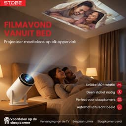 STOBE Movie Express - Mini Beamer voor thuisbioscoop - Alles-in-één Smart TV Projector - Draagbaar - 4K Support - Full HD - WIFI - Bluetooth - Geschikt voor Apple Iphone & Android streaming - Gsm beamer - Wifi - Bluetooth - Smart beamer - Plafond — thumbnail 2