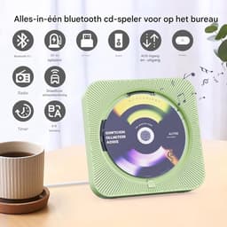 Draagbare CD-Speler -Bluetooth met Dubbele Luidsprekers- HiFi-speaker radio-Oplaadbare CD-Speler met USB-C-Groen — thumbnail 2
