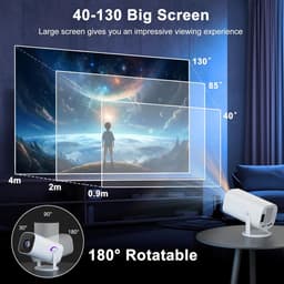 Mini Projector - Smart Beamer met 4K-ondersteuning - Voor iOS/Android/HDMI/TV-Stick/Laptop/PC - Bluetooth 5.4 & WIFI - Compacte Mini Beamer voor Thuisbioscoop - Kleine Projector - Wit — thumbnail 4