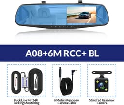 Dashcam voor Auto - 4.3 Inch - Full HD 1080P Auto Rij Recorder - Achteruitkijkspiegel DVR - Nachtzicht, Bewegingsdetectie, Parkeermodus - 6M Achteruitrijcamera - Zonder Geheugenkaart - Zwart — thumbnail 2