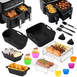 Airfryer Accessoires Set 28-delig – Geschikt voor Tefal EY9018 Dual Easy Fry, Tower T17099, Salter EK5729 – Dual Basket 3,1L & 5,2L – Inclusief Siliconen Bakvormen & Spiesen — thumbnail 2