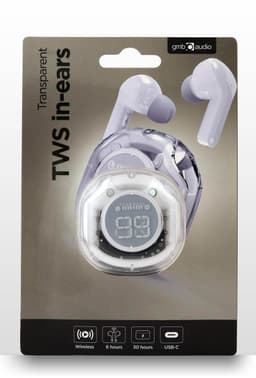 Gembird Transparante TWS In-Ear Koptelefoon – Draadloos Bluetooth Hoofdtelefoon – Wit – Oplaadcase Inclusief – Compact en Lichtgewicht — thumbnail 4