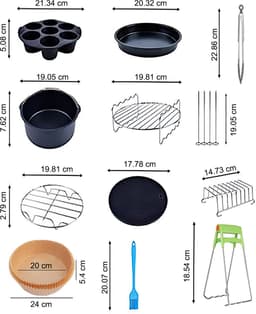 Airfryer Accessoires Set 8 Inch – 11-delig – Bakvorm, Pizza Pan, Cakevorm, Rek & Siliconen Vorm – Geschikt voor Airfryer — thumbnail 2