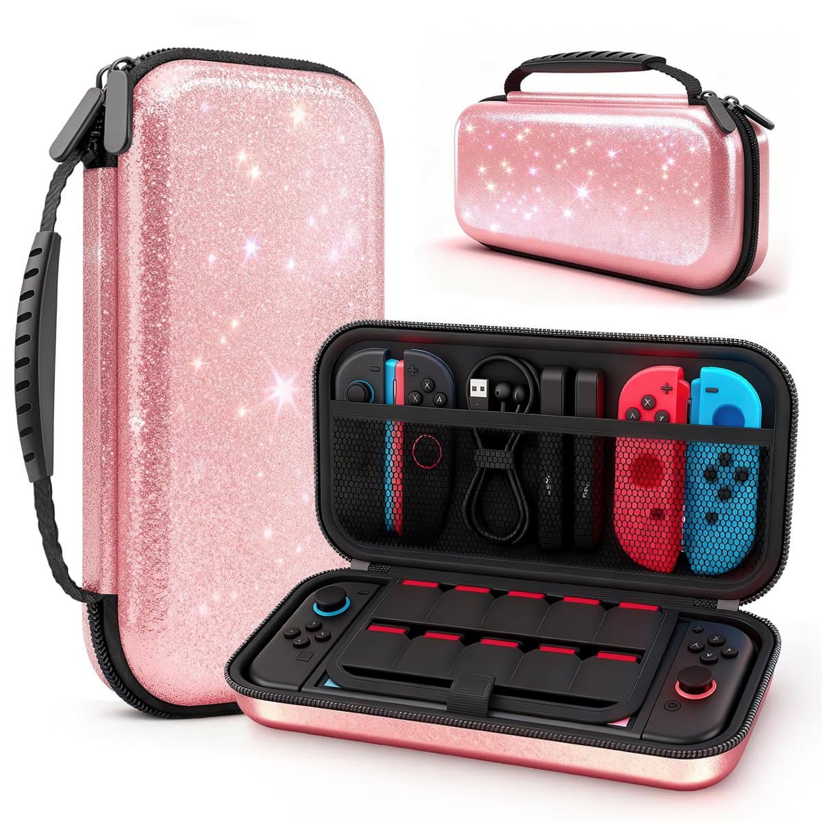 YONO Hard Case geschikt voor Nintendo Switch 2 - Beschermhoes - Opbergtas - Hoes - Koffer - Accessoires - Glitter Roze — afbeelding 1