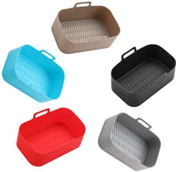Zwarte set van 4, siliconen airfryer-matjes, herbruikbaar, antiaanbakmatjes, airfryer, gemakkelijk schoon te maken, vaatwasmachinebestendig, extra dikke siliconen bakmat, airfryer bakplaat — thumbnail 5