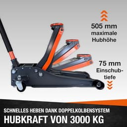 4T Extra Flakke Trolley Jack 3000 kg - Hydraulische Dubbel Piston — thumbnail 2