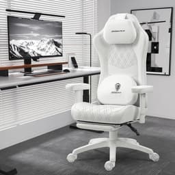 Dowinx Gamingstoel – Ergonomische Bureaustoel met Massage & Verwarming, Ademend Pocketveringkussen, Verstelbaar met Voetsteun, Nek- & Rugsteun – Wit — thumbnail 2