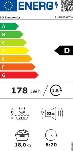LG RH18U8AVCW warmtepompdroger 18 kg met Dual Inverter Heat Pump - AI Dry en Sensor Dry voor energiezuinig en gelijkmatig drogen - Auto Cleaning Condenser en EcoHybrid. ThinQ slimme bediening. Energieklasse A+++ — thumbnail 2