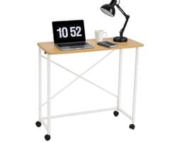 Lomera Inklapbare Wandtafel - Inklapbare Tafel - Draagbare Tafel - Wit Metaal - Met Wielen - Tafelblad Met Afgeronde Hoeken - Multifunctionele Tafel - Bijzettafel - Mobiele Tafel - Haltafel - Laptop Tafel - Vouwtafel