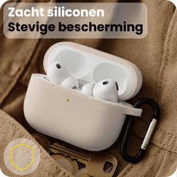 Hoesje Geschikt voor Apple Airpods Pro 3 - Siliconen Hoes met Clip - Silicone Case Cover - Zand — thumbnail 4