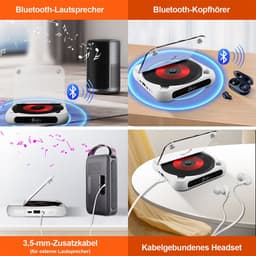IBETTERTEC - Draagbare CD-speler met Bluetooth 5.3 - met externe versterker - CD-muziekspeler voor Bluetooth - stofbescherming - koptelefoonaansluiting - Geschikt als cadeau voor thuisgebruik — thumbnail 5