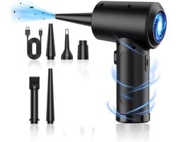 Air duster – persluchtreiniger – stofreiniger met lucht – reiniging voor auto, computer, toetsenbord en electronica – 51.000 RPM – 3 standen – draadloos – oplaadbaar – 5 opzetstukken – perslucht/compressed air – stofblazer - luchtblazer