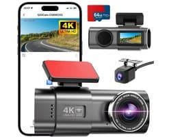 SNJY® Dashcam voor Auto - Auto Camera - Dashcam Voor en Achter - 4K - Zwart - 64 GB