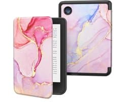 Lichtgewicht Beschermhoes voor Kobo Clara 6 inch - Ultradun Foliohoes met Automatische Wake/Slaapfunctie - Lichtroze Goud Marmer