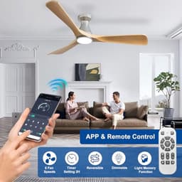 52 inch plafondventilator met licht en app-afstandsbediening – Dimbare ventilator voor lage plafonds met timer en ultra lichte DC-motor — thumbnail 1