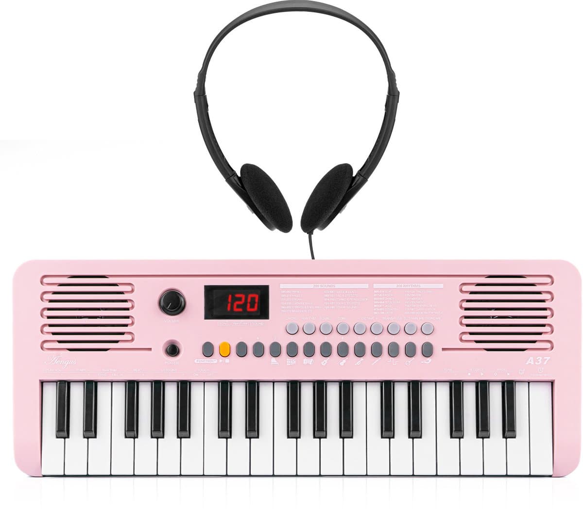 Áengus Keyboard Piano Keyboard Kind met 37 toetsen - Aanslaggevoelige Toetsen - USB-C MIDI - Roze - inclusief Stereo Koptelefoon — afbeelding 1