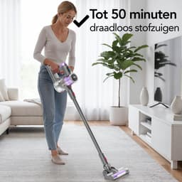 Brixy Steelstofzuiger Draadloos - 30 kPa Zuigkracht - 50 Min Gebruiktijd - Meerdere Filters - Kruimeldief - Draadloze Stofzuiger - Vacuum Cleaner - Grijs/Paars — thumbnail 2