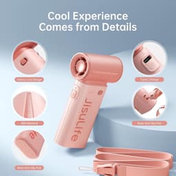 Krachtige handventilator met 5 snelheden - USB-oplaadbare mini ventilator voor onderweg in roze — thumbnail 2