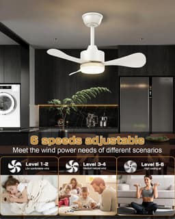 Compacte plafondventilator met licht en afstandsbediening - Stille ventilator met 3 vleugels voor kleine ruimtes — thumbnail 5