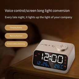 Klok met Temperatuur en Vochtigheid Sensor - FM Radio - Groot LED Display met Kalender - Ideaal voor Thuis - Zwart - Universeel Formaat - USB-1 stuk — thumbnail 2