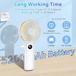 Draagbare Oplaadbare Ventilator met 180° Verstelbare Vouwfunctie - 6-snelheden, Stille Handventilator, USB Oplaadbaar, Weergave van Batterijniveau — thumbnail 3