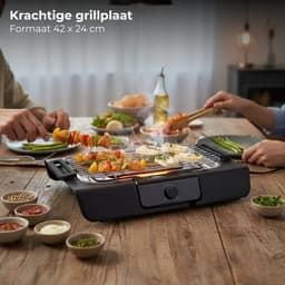 Lomera Elektrische BBQ - Elektrische Barbecue - Tafel Barbecue - Grillplaat - Afneembaar Grillrooster - RVS en Kunststof - Metalen Waterreservoir - Regelbare Thermostaat - Veiligheidsvergrendeling - Indicatielampje — thumbnail 4
