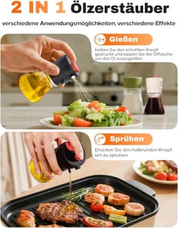 Olieverstuiver voor bakolie, 2-in-1 compacte olieverstuiver van glas, 80 ml olieverstuiver voor airfryer, grillen, bakken en salade - ideaal voor keukengebruikers, gezondheidsbewuste mensen en onderweg - zwart — thumbnail 7