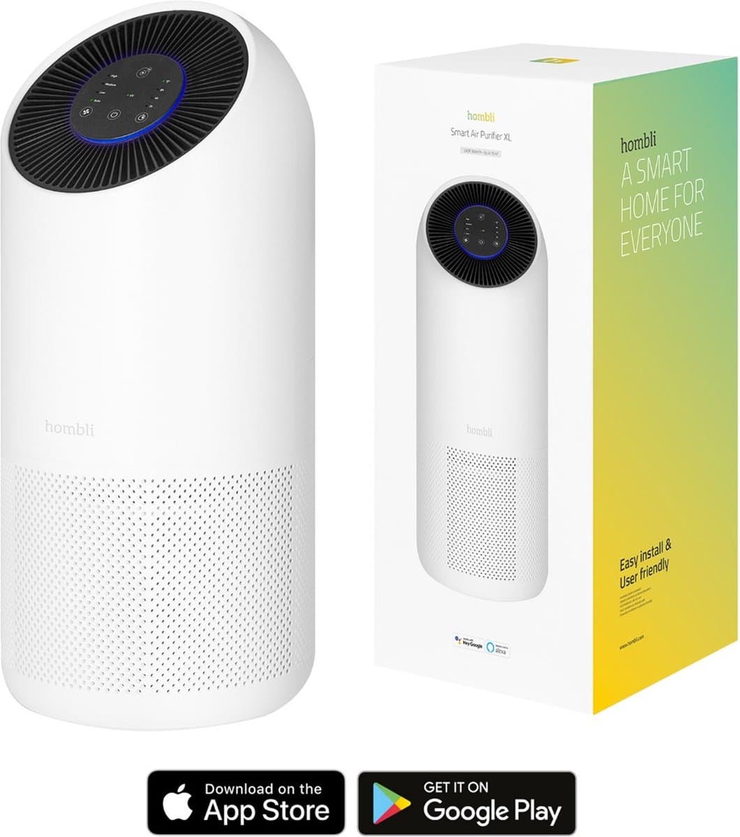 Hombli Smart Air Purifier XL – Luchtreiniger – HEPA 13 Filter en Actieve Koolstoffilter – Wifi - Bediening via App – Spraakbesturing met Google, Alexa en Siri — afbeelding 1